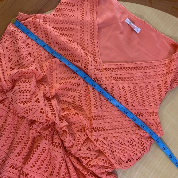 London Times Dress Maxi Midi V-neck 8 M Orange Pink elastic waist lace stretch - Picture 12 of 16